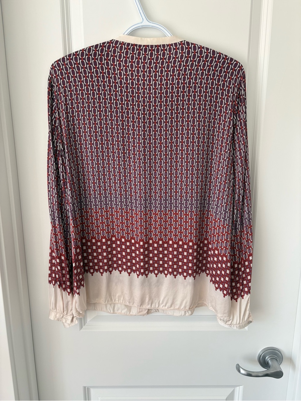 3 FOR $50 | Massimo Dutti Maroon Patterned Button-Down Blouse with Cream Trim - Picture 5 of 6